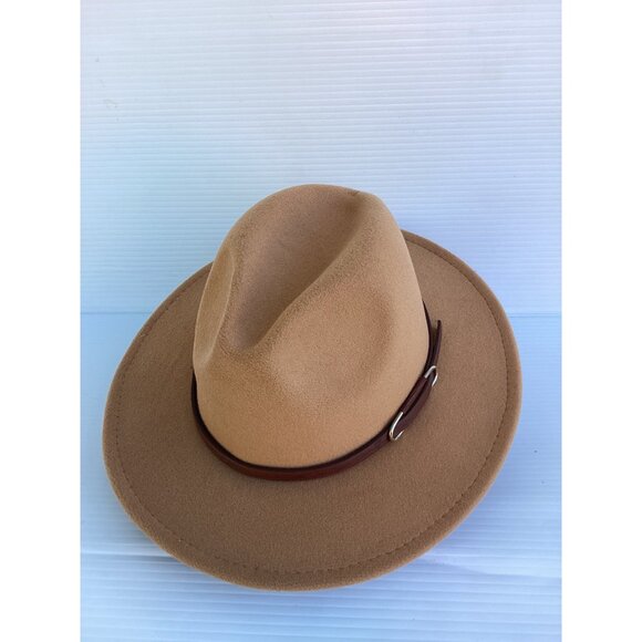 Tan Fedora Hat With Brown Band For Men & Women - Picture 1 of 8